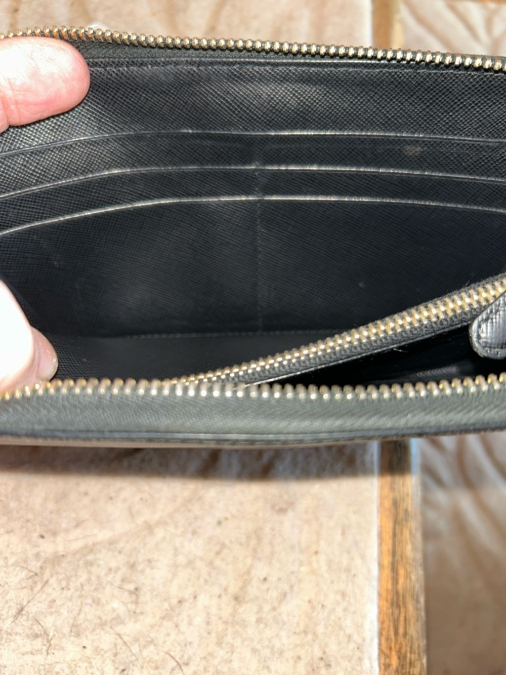 Prada Black Saffiano Zip Wallet with Gold Logo - Picture 7 of 9